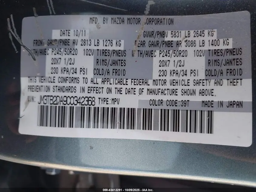 2012 MAZDA CX-9 GRAND TOURING