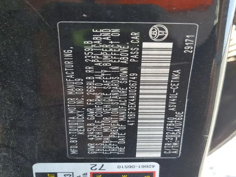 2010 TOYOTA CAMRY BASE  