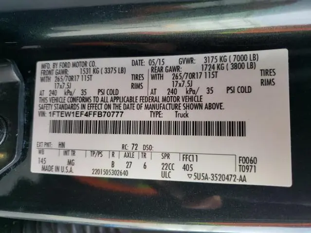 2015 FORD F150 SUPERCREW