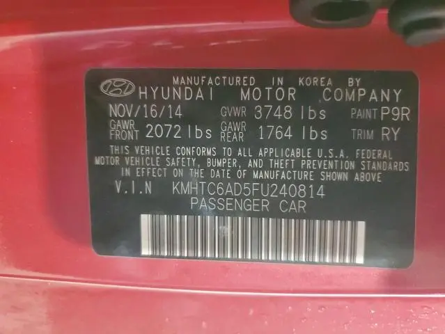2015 HYUNDAI VELOSTER   