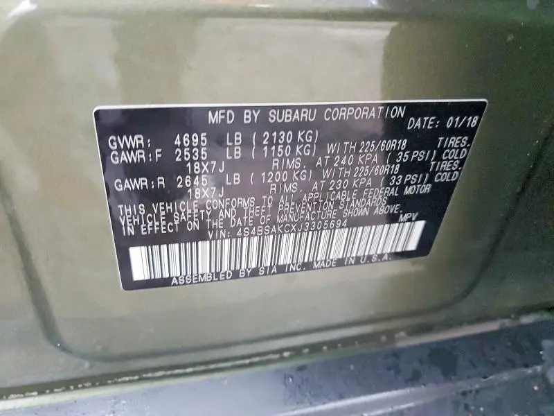 2018 SUBARU OUTBACK 2.5I LIMITED  