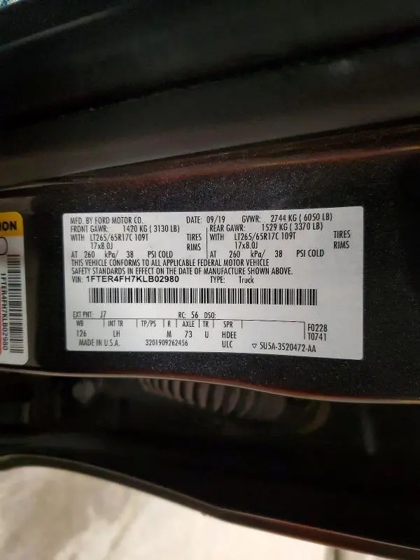 2019 FORD RANGER XL/XLT/LARIAT  