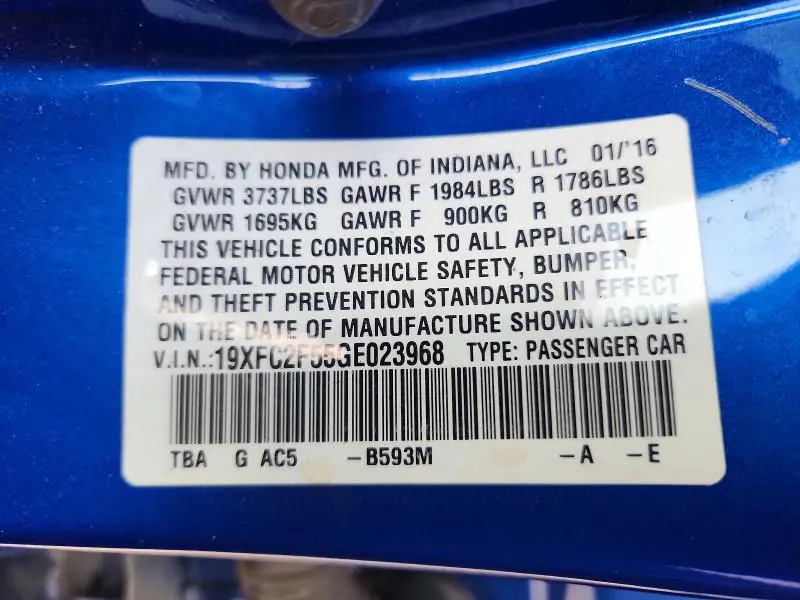 2016 HONDA CIVIC LX  