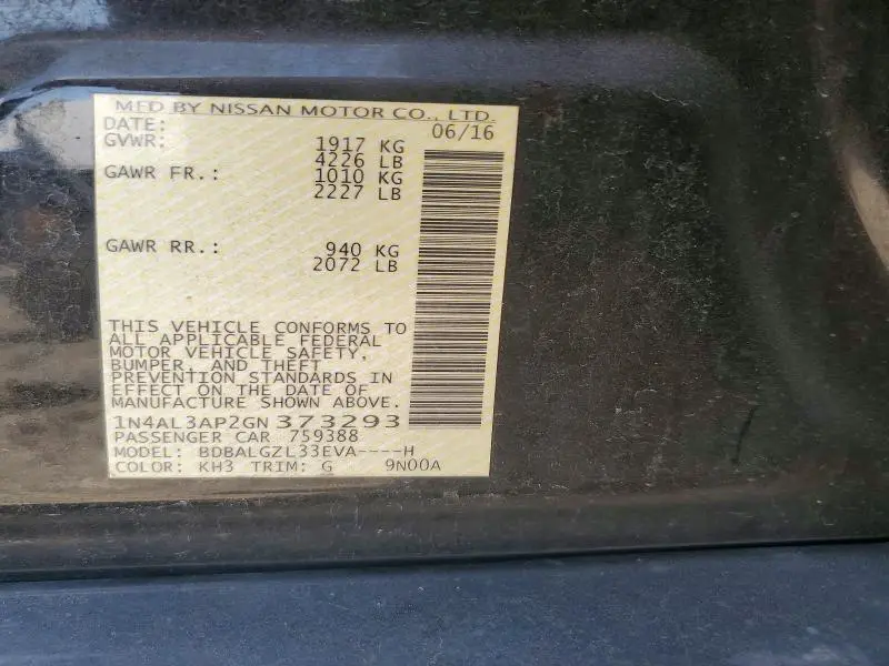 2016 NISSAN ALTIMA 2.5 S  