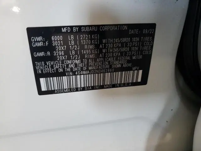 2022 SUBARU ASCENT ONYX EDITION  