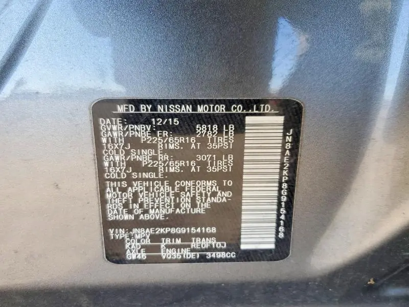 2016 NISSAN QUEST 3.5 SV  