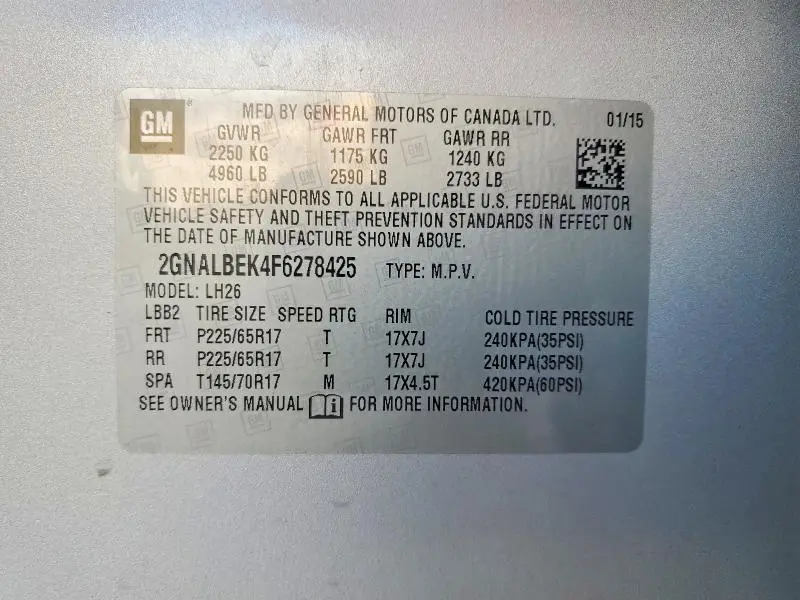 2015 CHEVROLET EQUINOX LT  