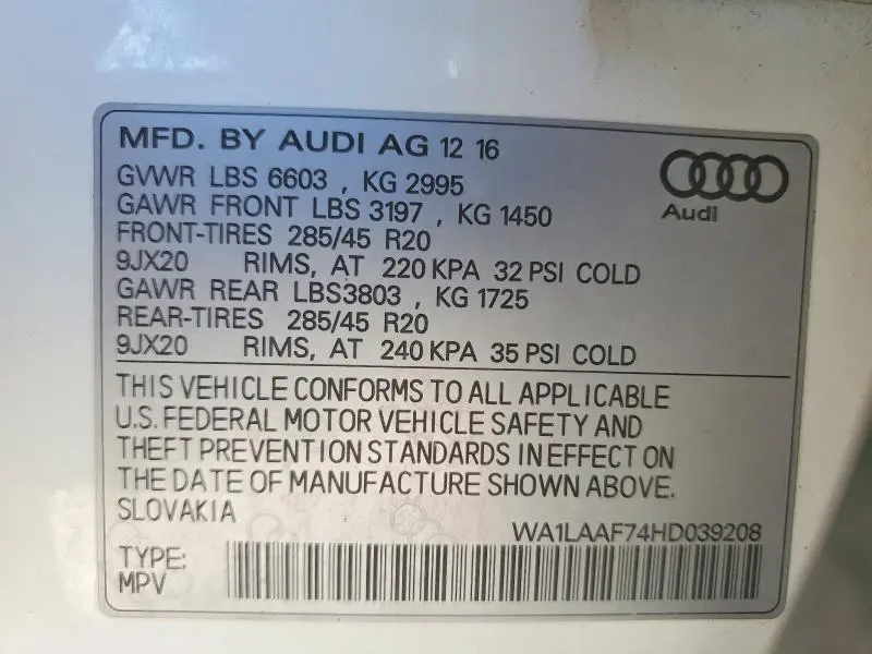 2017 AUDI Q7 PREMIUM PLUS  