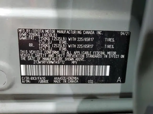 2021 TOYOTA RAV4 XLE  