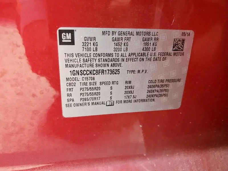 2015 CHEVROLET TAHOE C1500 LTZ  