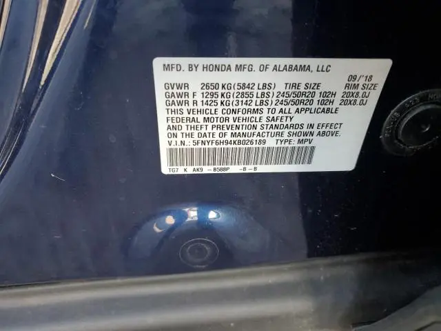 2019 HONDA PILOT TOURING  