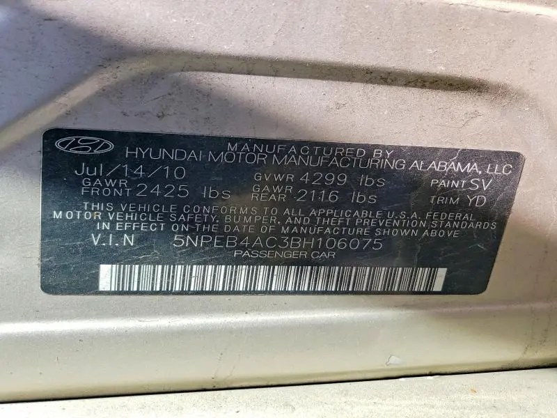 2011 HYUNDAI SONATA GLS  