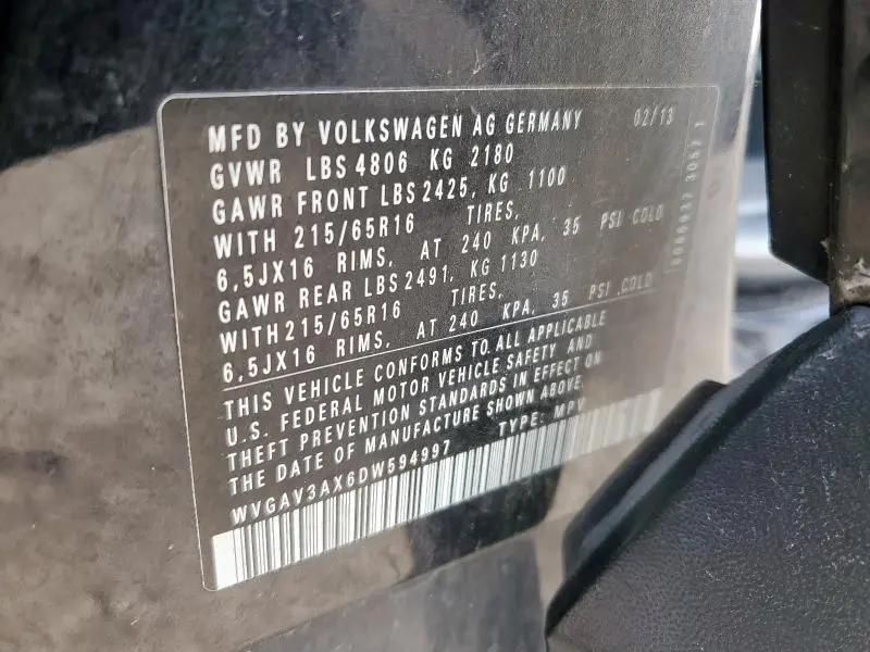 2013 VOLKSWAGEN TIGUAN S