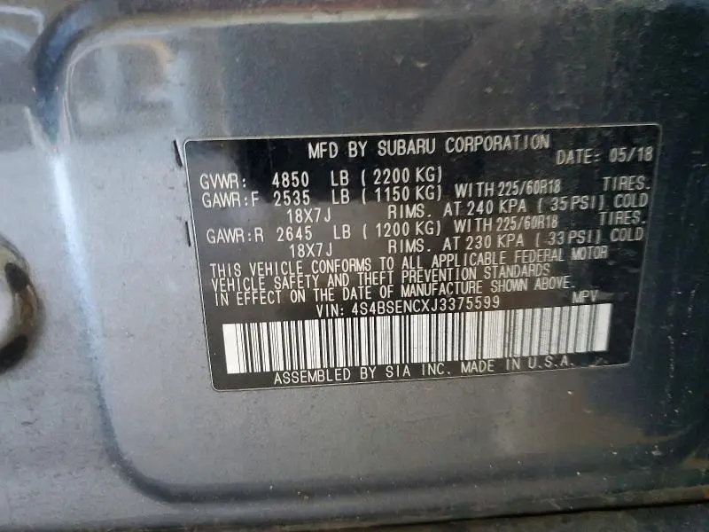 2018 SUBARU OUTBACK 3.6R LIMITED  