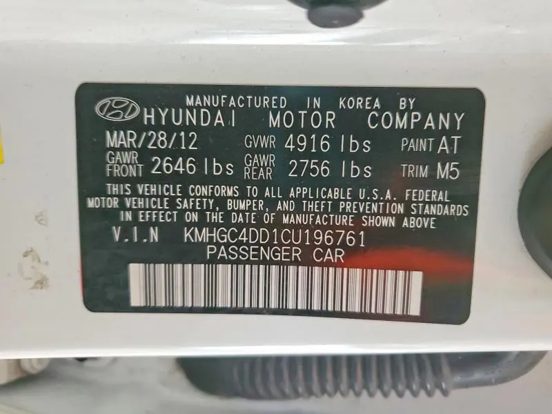 2012 HYUNDAI GENESIS 3.8L  