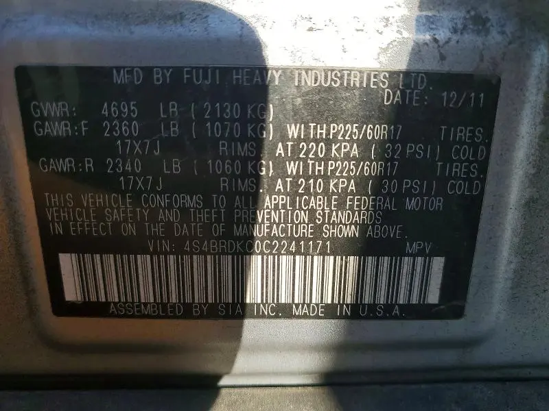 2012 SUBARU OUTBACK 3.6R LIMITED  