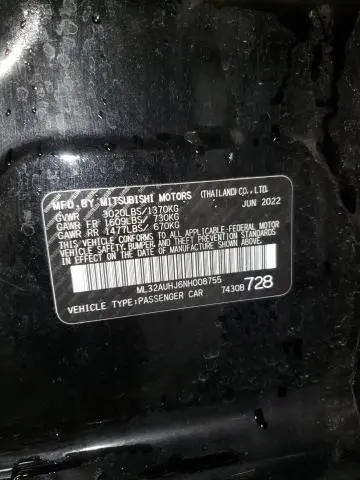 2022 MITSUBISHI MIRAGE ES