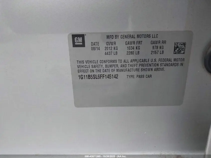 2015 CHEVROLET MALIBU LS