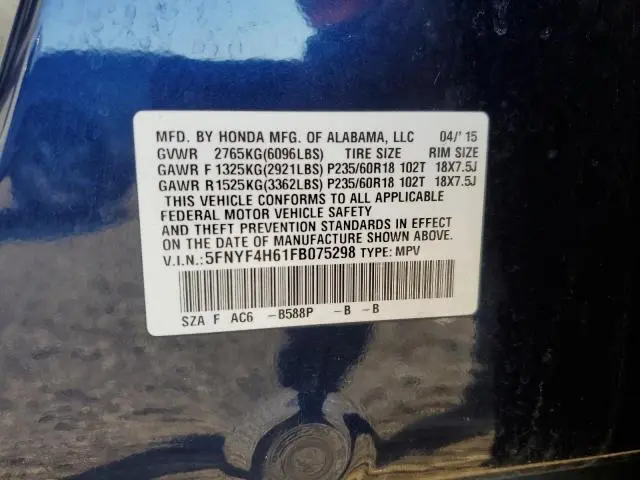 2015 HONDA PILOT EXL  