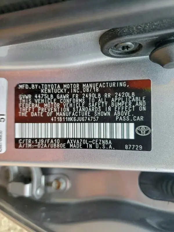 2018 TOYOTA CAMRY L  