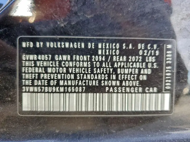 2019 VOLKSWAGEN JETTA S  