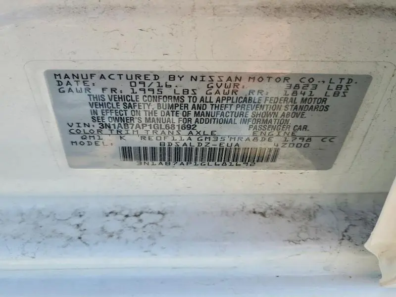 2016 NISSAN SENTRA SV  