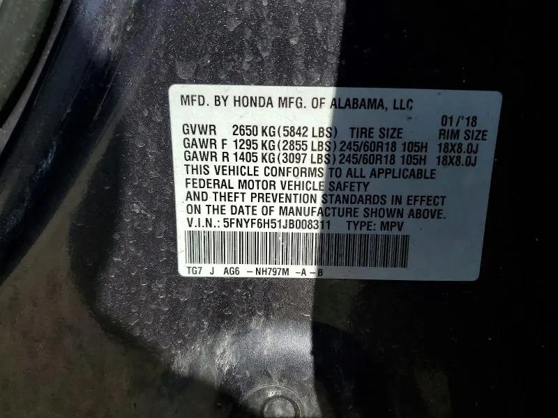 2018 HONDA PILOT EXL  