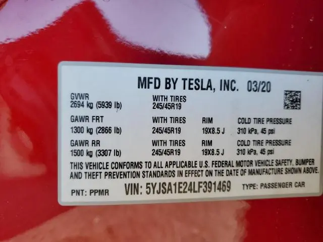2020 TESLA MODEL S   