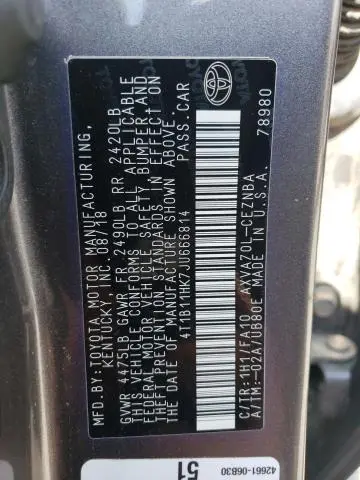 2018 TOYOTA CAMRY L  