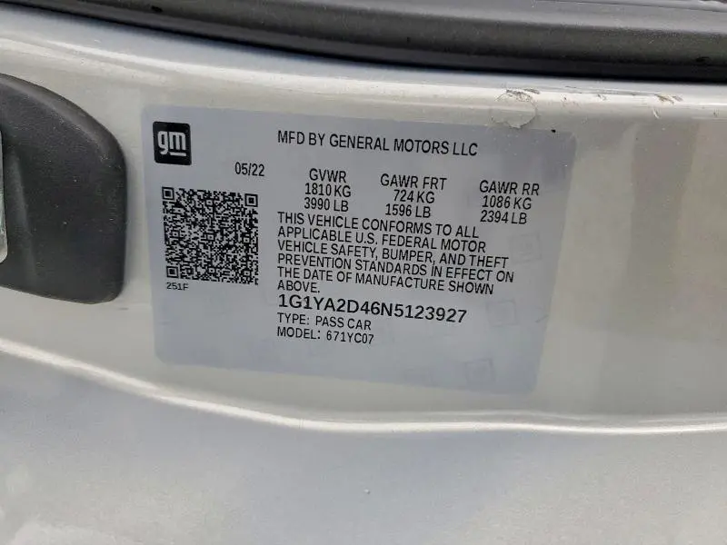 2022 CHEVROLET CORVETTE STINGRAY 1LT  