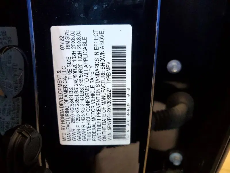 2022 HONDA PILOT SE  
