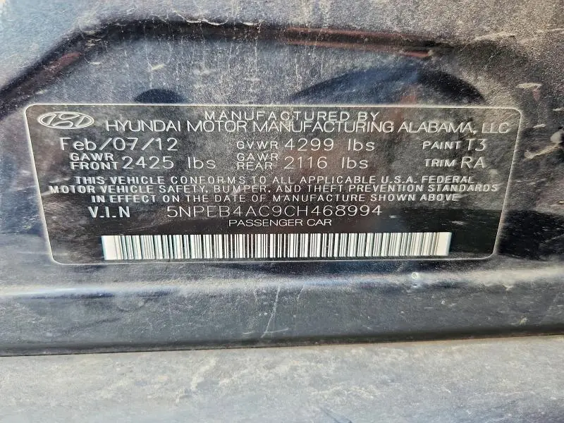 2012 HYUNDAI SONATA GLS  