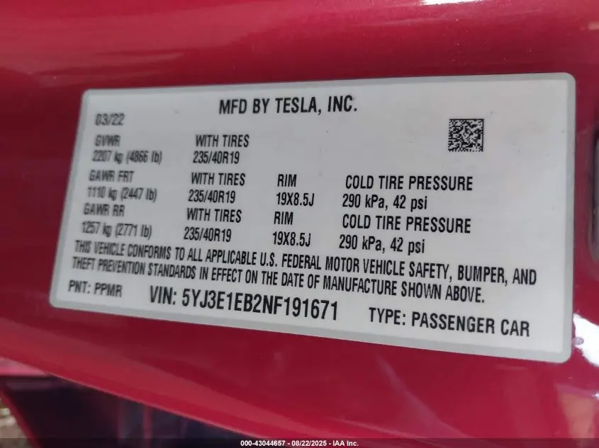 2022 TESLA MODEL 3 LONG RANGE DUAL MOTOR ALL-WHEEL DRIVE