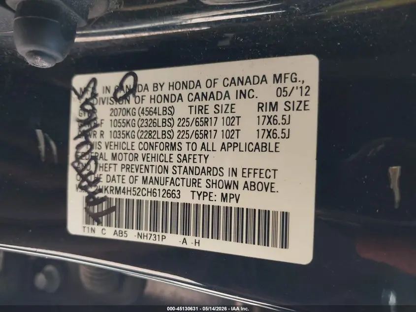 2012 HONDA CR-V EX