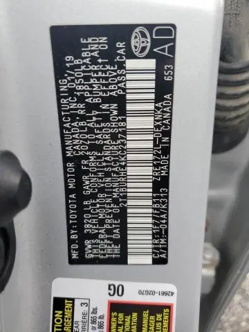 2019 TOYOTA COROLLA L  