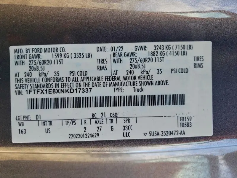 2022 FORD F150 SUPER CAB  