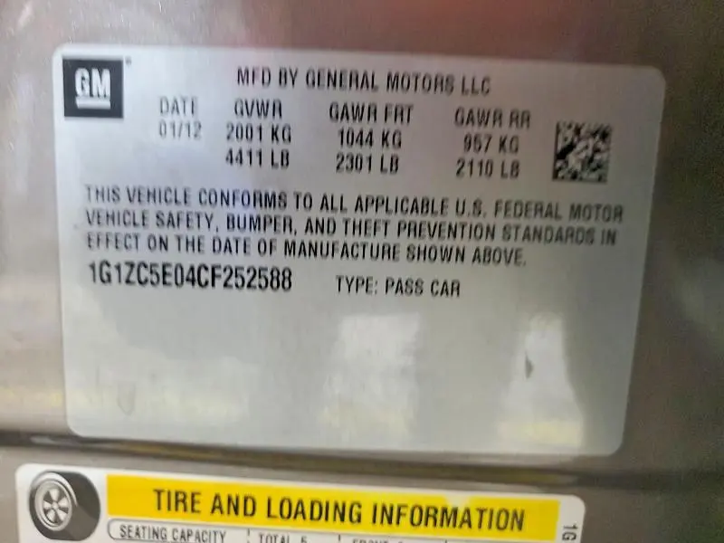 2012 CHEVROLET MALIBU 1LT  