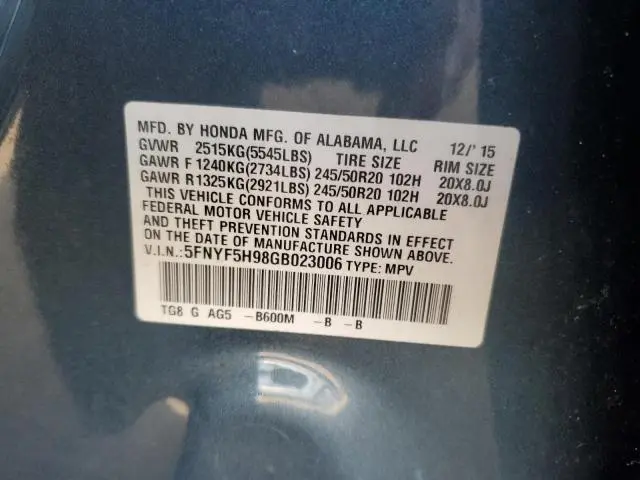 2016 HONDA PILOT TOURING  