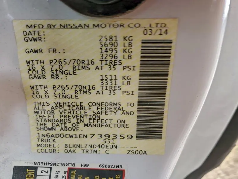 2014 NISSAN FRONTIER SV  