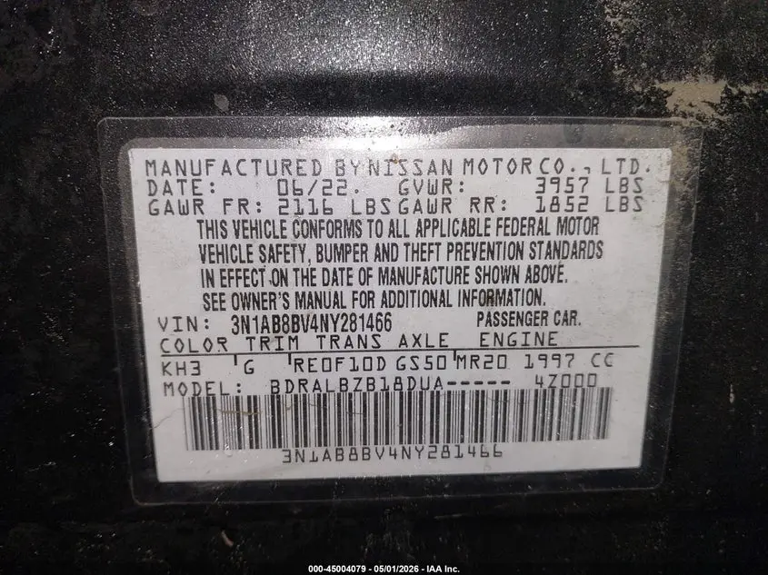 2022 NISSAN SENTRA S XTRONIC CVT