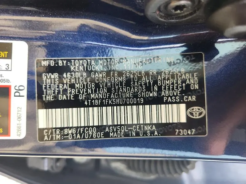 2017 TOYOTA CAMRY LE  