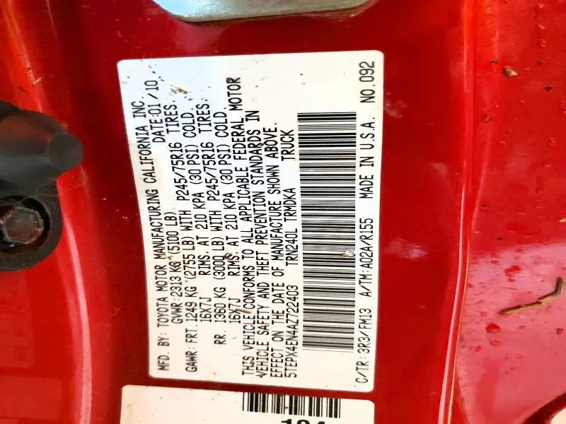 2010 TOYOTA TACOMA BASE  