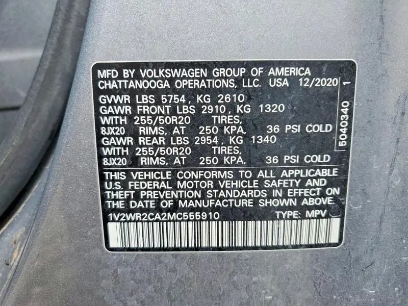 2021 VOLKSWAGEN ATLAS SE 3.6L V6 W/TECHNOLOGY