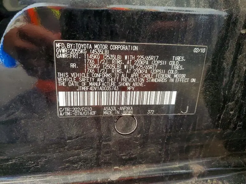 2010 TOYOTA RAV4 BASE  