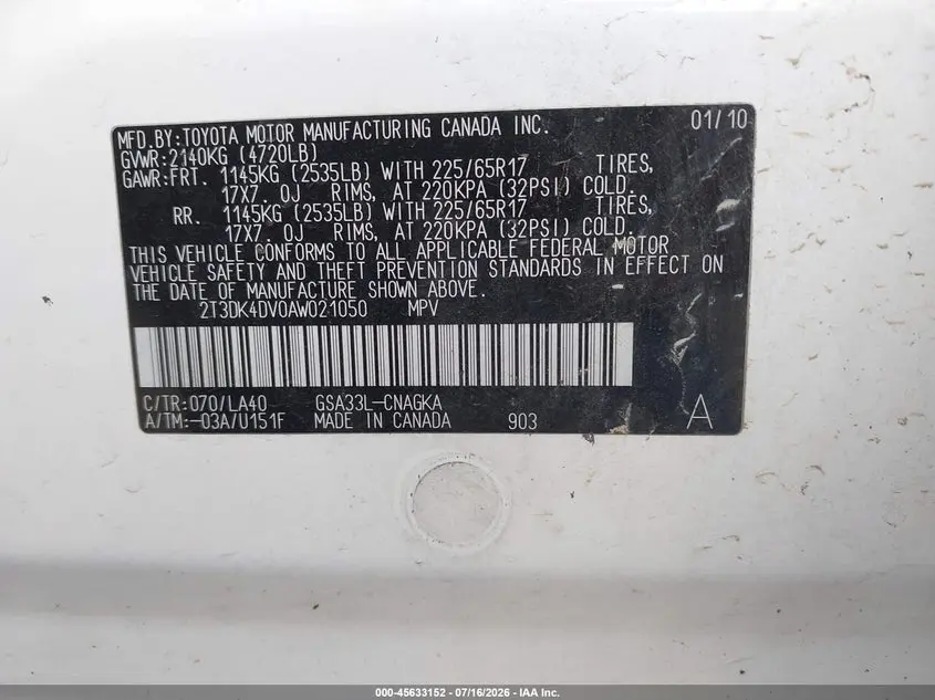 2010 TOYOTA RAV4 LIMITED V6