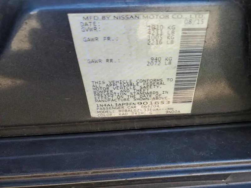 2015 NISSAN ALTIMA S  