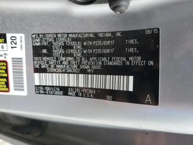 2015 TOYOTA SIENNA XLE  