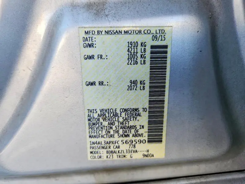 2015 NISSAN ALTIMA 2.5 SV  