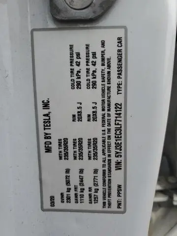 2020 TESLA MODEL 3   