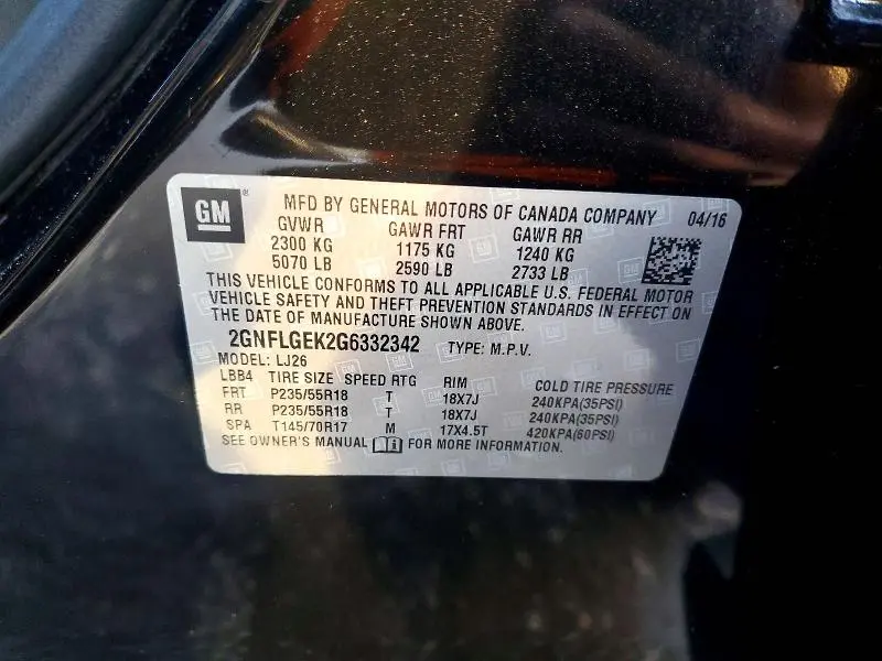 2016 CHEVROLET EQUINOX LTZ  